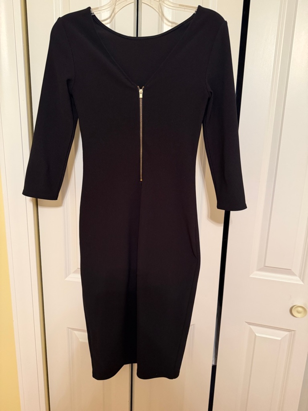 Express Black Boatneck Scoop Back 3/4 Sleeve Bodycon Midi Dress XS - Picture 5 of 7